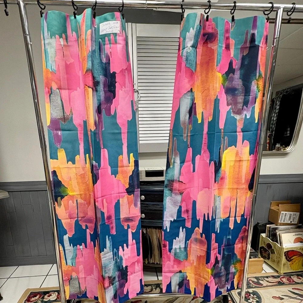 Bungalow Rose Sunset Watercolor Curtain Pair Pink Blue Southwestern Print Aztec